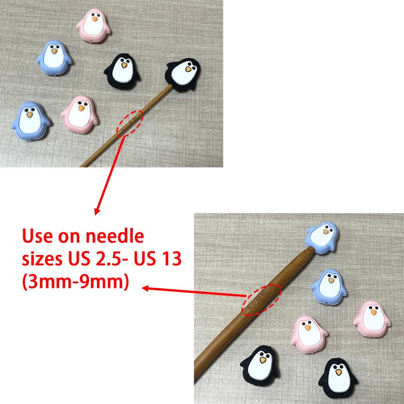 SPANSEE 6 PCS Penguin Knitting Needle Point Protectors, Knitting Needle End Caps, Stitch Stoppers for Knitting Needles, Knitting Accessories fit Size 2.5-13 (3mm-9mm) Needles - Image 2
