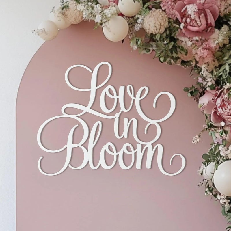 QENWWENG Love is in Bloom Sign for Backdrop,Bridal Shower Decorations for Wildflower Wedding Shower Background,Spring Floral Engagement Wedding Bachelorette Party Decor Supplies Photo Booth Props - Image 1