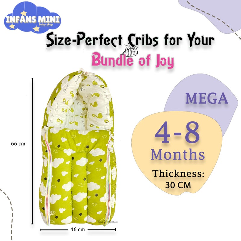 Infans Mini Cloud Mega 3 in 1 Baby's Cotton Bed Cum Carry Bed Printed Baby Sleeping Bag-Baby Bed-Infant Portable for Unisex Easily Portable, Light Weight Carry for New Born 4-8 Months Old (Green) - Image 2