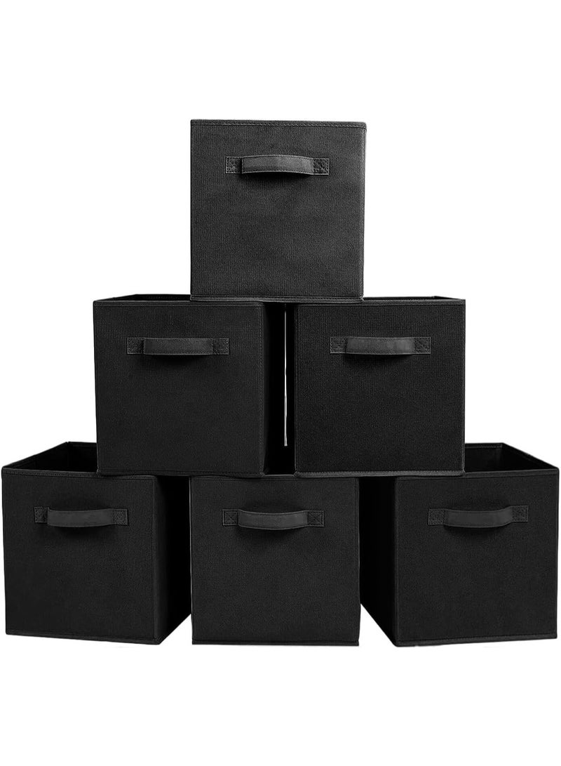 Six black foldable fabric square storage boxes with handles, measuring 27×27×28 cm. - Image 1