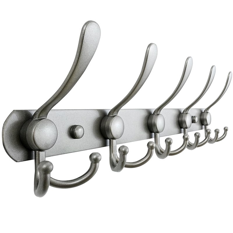 Dseap Coat Rack Wall Mounted 5 Tri Hooks Heavy Duty Stainless Steel Metal Coat Hook Rail for Coat Hat Towel Purse Robes Mudroom Bathroom EntrywayGrey - Image 2