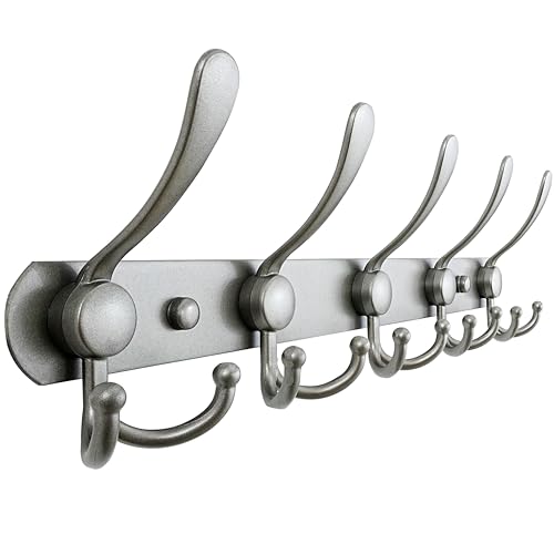 Dseap Coat Rack Wall Mounted 5 Tri Hooks Heavy Duty Stainless Steel Metal Coat Hook Rail for Coat Hat Towel Purse Robes Mudroom Bathroom EntrywayGrey - Image 1