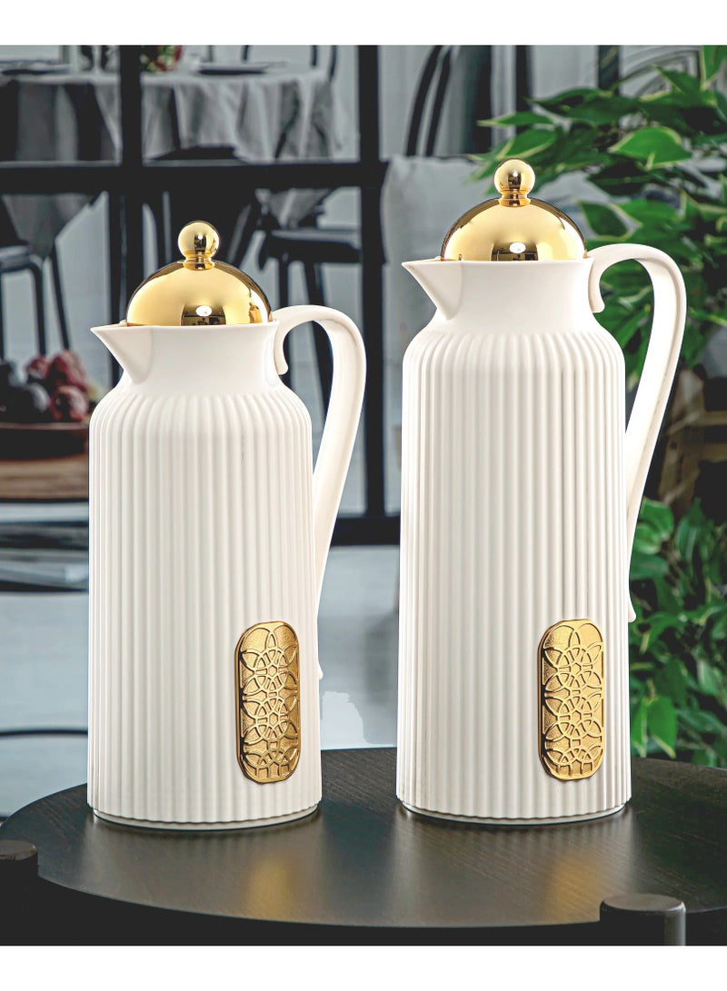 Attractive Coffee and Tea Fridge Thermos Set with an Elegant White/Golden Design 