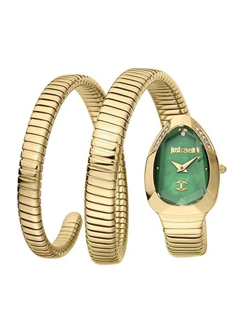 Just Cavalli ساعة جوست كافالي للنساء بتصميم ثعبان بقرص أخضر ولون ذهبي - JC1L209M0045 - Image 1