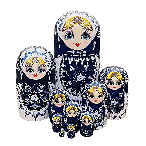 MINMEER Russian Nesting Dolls Wooden Matryoshka Dolls 10 Piece Set Cute Handmade Toys and Nesting Dolls Russian Christmas Decorations - Image 5