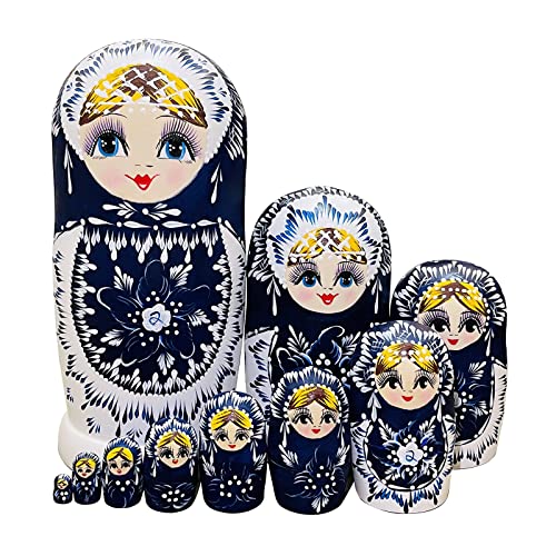 MINMEER Russian Nesting Dolls Wooden Matryoshka Dolls 10 Piece Set Cute Handmade Toys and Nesting Dolls Russian Christmas Decorations - Image 1