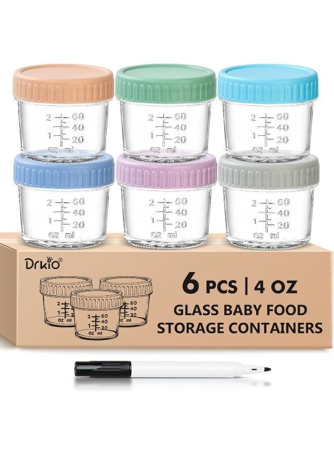 DRKIO 6 Pack Glass Baby Food Storage Containers - 4 Oz Baby Food Jars with Lids - Image 1