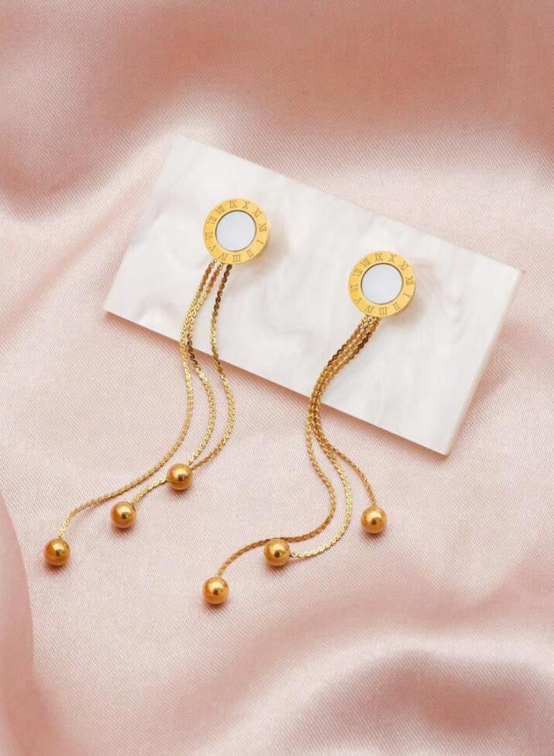 Dangle Charms Luxury & Elegant Stainless Steel Gold Plated Earrings For Women - Image 5