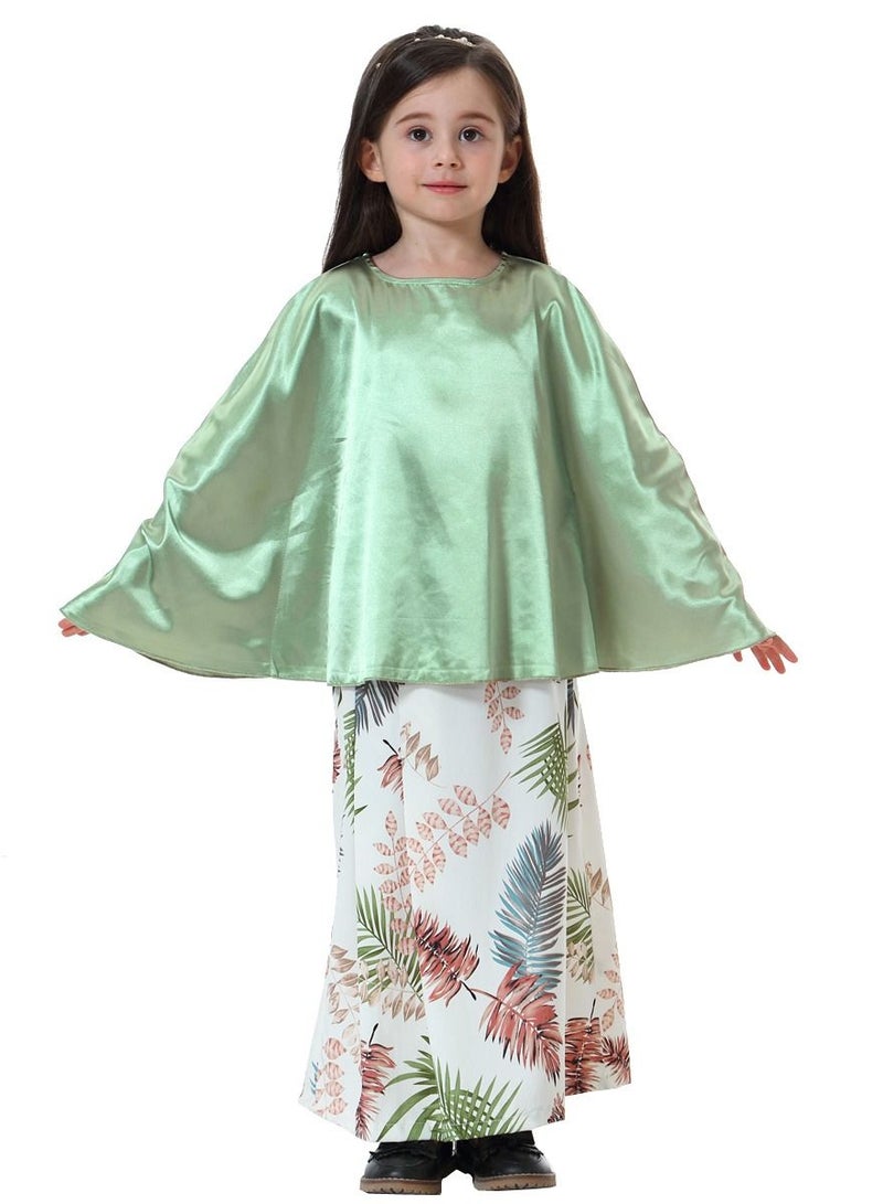 Loquat Girl's 2-Piece Clothing Set Batwing Sleeve top and printed half skirt Dress Green/White Printed  - Image 1