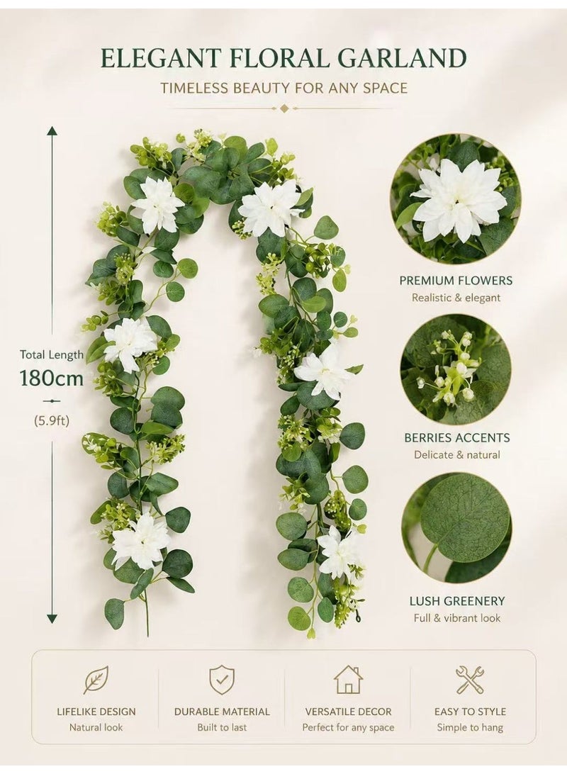 Ayshal Artificial Flower Garland Fake Butterfly Leaves Silver Dollar Foliage Vines Faux White Silk Hydrangea Eucalyptus Garland Hanging Plants Ivy for Table Party Wedding - Image 2