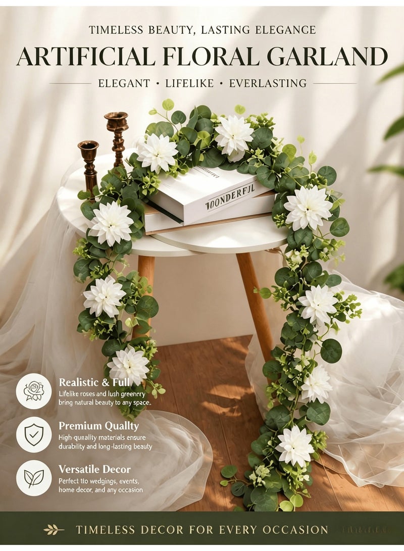 Ayshal Artificial Flower Garland Fake Butterfly Leaves Silver Dollar Foliage Vines Faux White Silk Hydrangea Eucalyptus Garland Hanging Plants Ivy for Table Party Wedding - Image 1