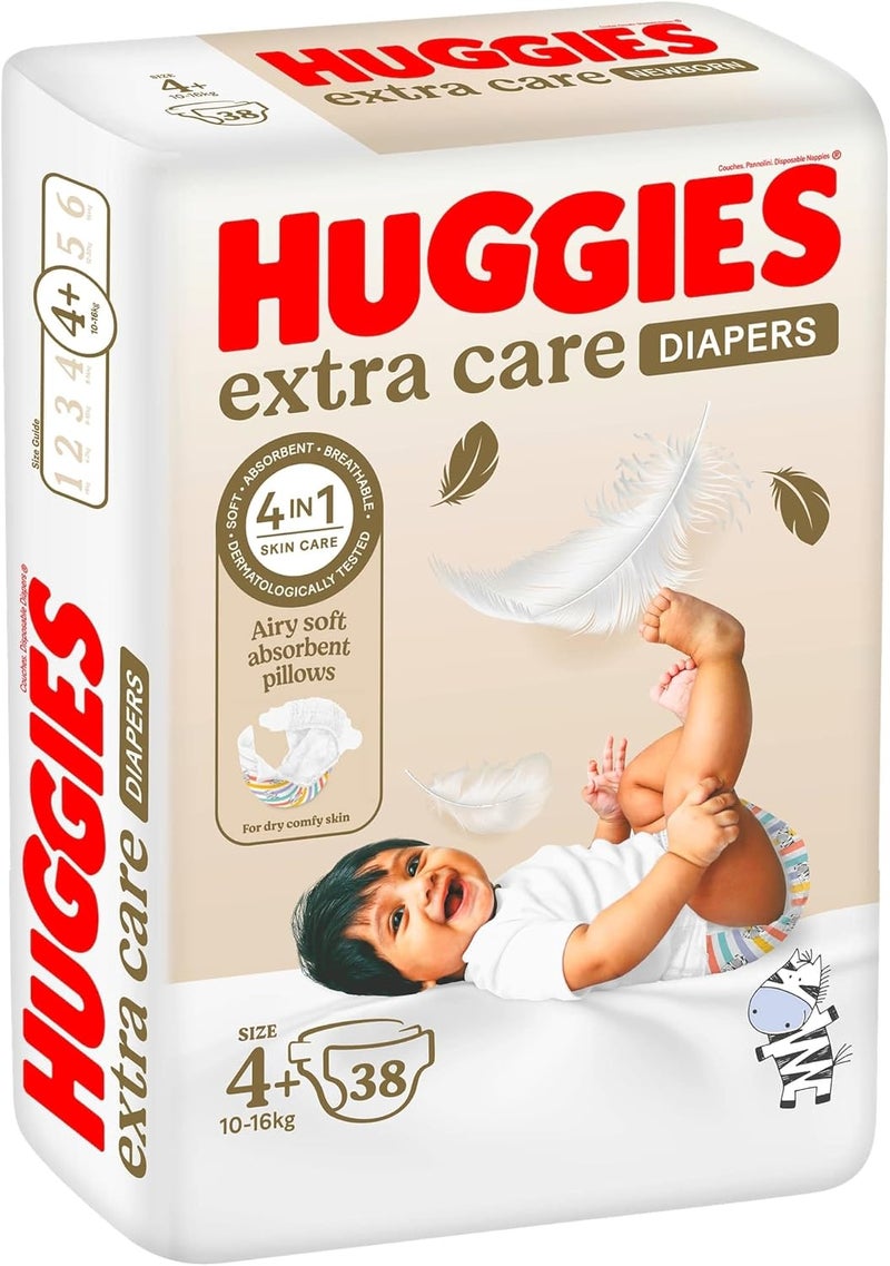 HUGGIES هجيز إكسترا كير، الحجم 4+، 10 -16 كجم، عبوة قيمة، 38 حفاضة - Image 2