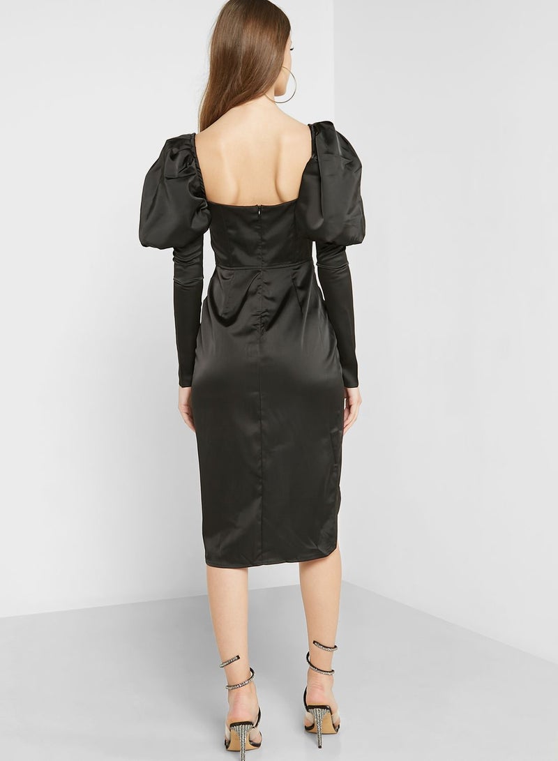 مس باب فستان بشق جانبي واكمام منفوشة - Image 2