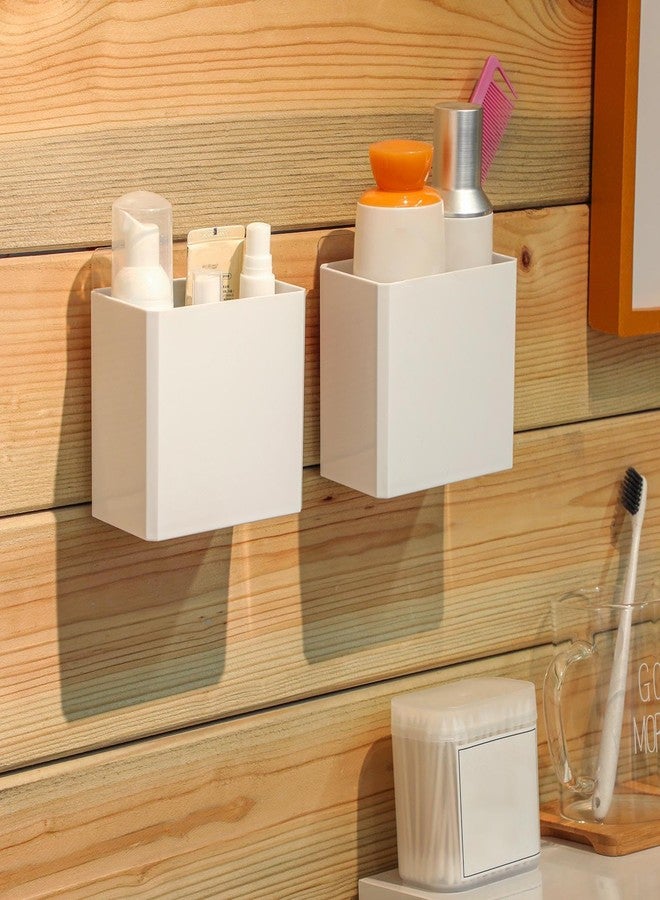 Suclain 4 Pcs Wall Mounted Organizer Non-Drilling Adhesive Floating Shelf White Wall Bin Organizer Hanging Storage Containers for Bedroom Bathroom Kitchen Office - Image 5