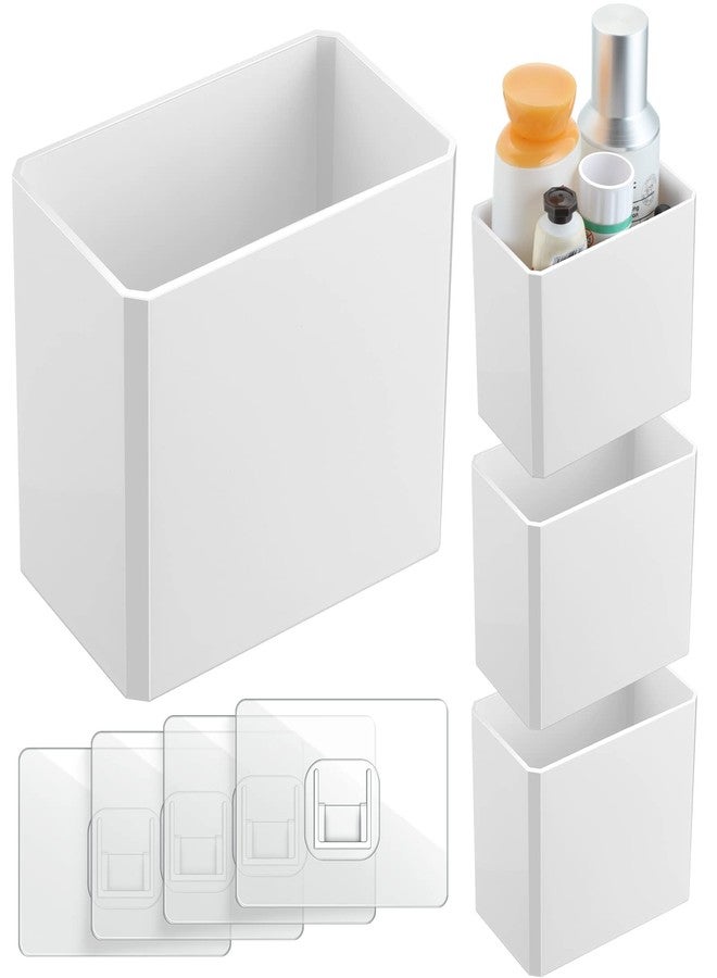 Suclain 4 Pcs Wall Mounted Organizer Non-Drilling Adhesive Floating Shelf White Wall Bin Organizer Hanging Storage Containers for Bedroom Bathroom Kitchen Office - Image 1