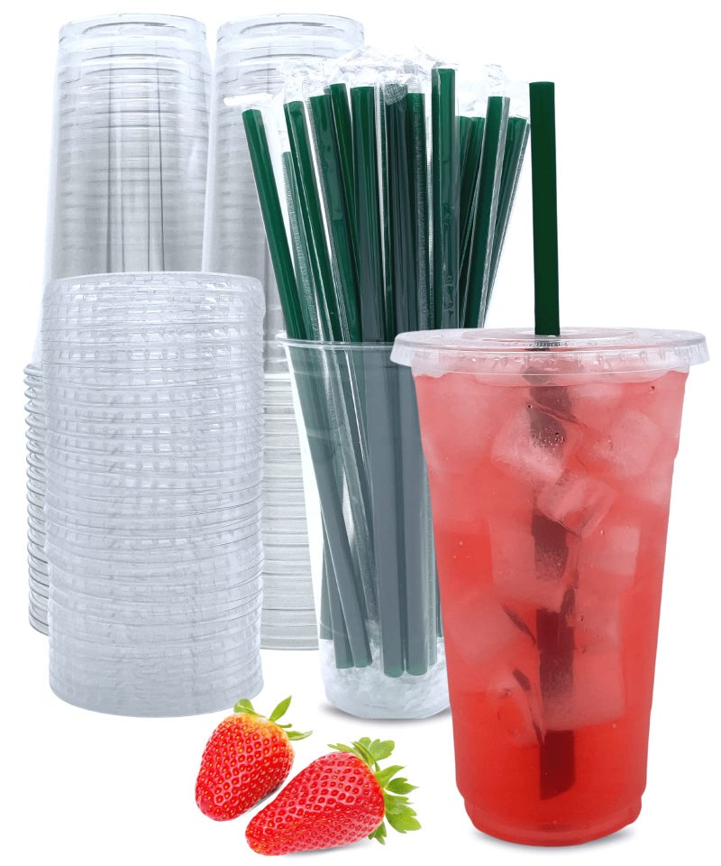 Aatriet 24 oz Clear Plastic Cups with Lids and Straws  Disposable Coffee Cups 25 Sets - Image 1