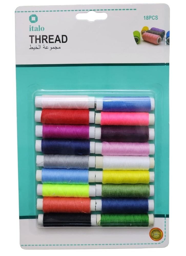 ITALO 18-Piece of Spun Polyester Sewing Thread For General Sewing And Repair Purpose Multi Colour Approx 50 Meter Per Reel  - Image 1