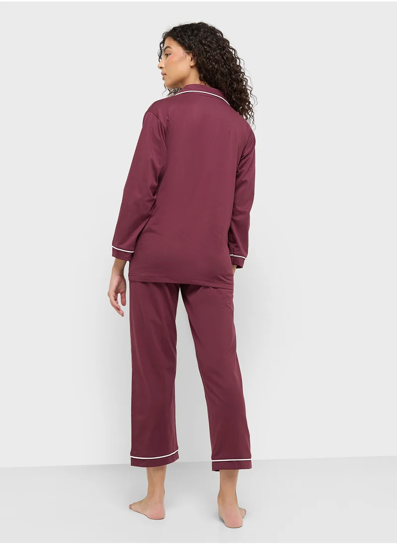 Ginger Cotton Button Up Shirt & Pyjama Set