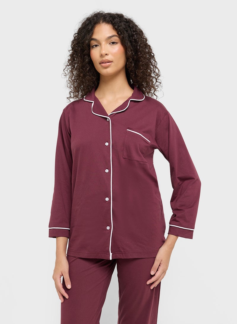 Ginger Cotton Button Up Shirt & Pyjama Set  - Image 3