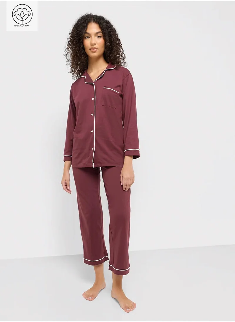 Ginger Cotton Button Up Shirt & Pyjama Set