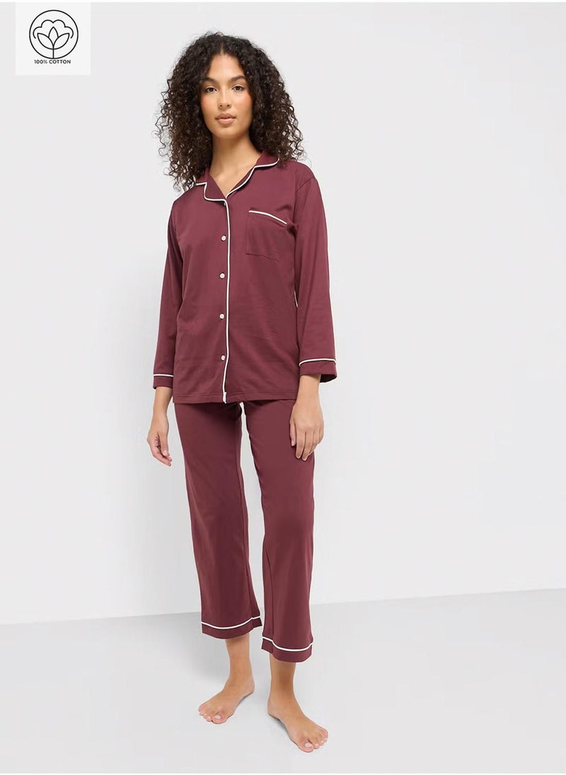 Ginger Cotton Button Up Shirt & Pyjama Set  - Image 1
