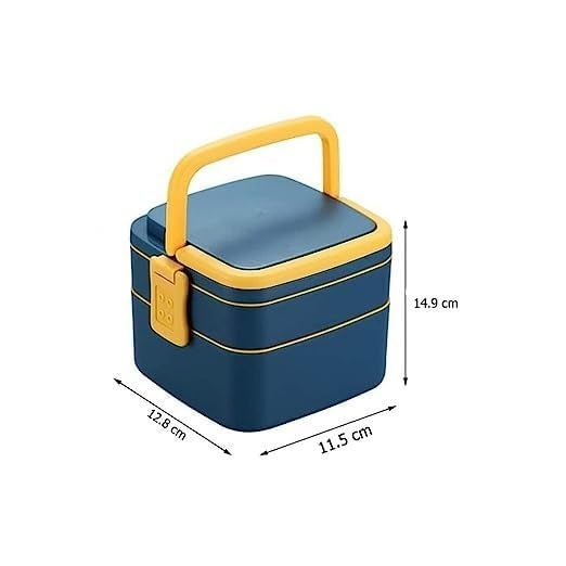 Yanmai Portable Double-Layer Lunch Box - Stackable with Carrying Handle and Spoon, Multicolor - Image 2