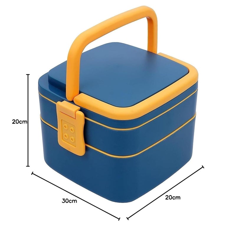 Yanmai Portable Double-Layer Lunch Box - Stackable with Carrying Handle and Spoon, Multicolor - Image 5