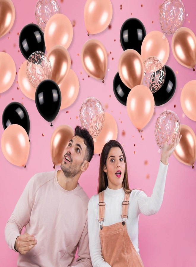Biapian Rose Gold and Black Balloons Set, 12 inch Metallic Rose Gold Balloons Pearl Rose Gold Confetti Balloons Black Latex Balloons Party Balloons for Birthday Baby Shower Wedding Party Decorations - Image 5