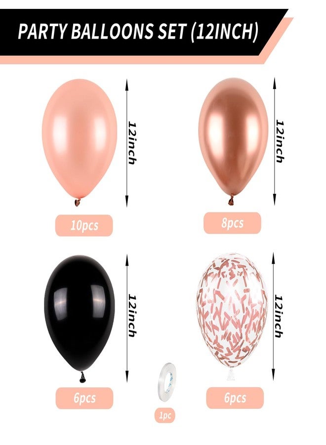 Biapian Rose Gold and Black Balloons Set, 12 inch Metallic Rose Gold Balloons Pearl Rose Gold Confetti Balloons Black Latex Balloons Party Balloons for Birthday Baby Shower Wedding Party Decorations - Image 3