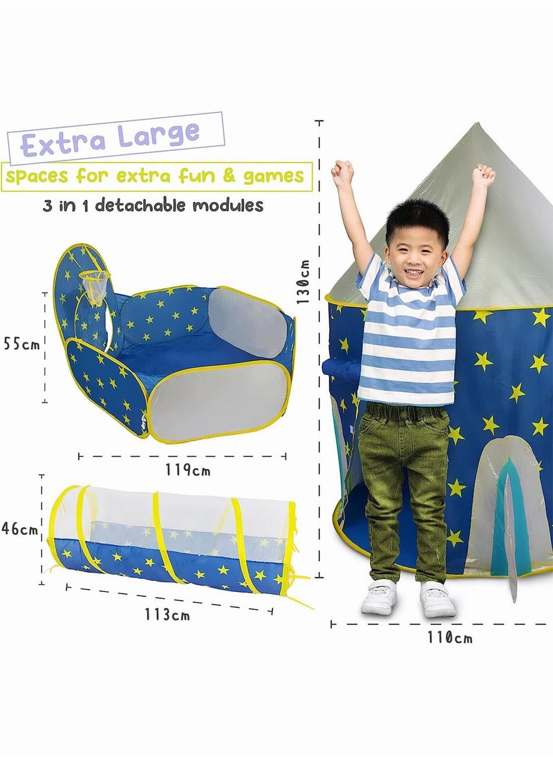 Generic - Kids Play Tent Tunnel Game Tent Baby Toys Tent for Children Foldable Play House Gaming Toy 3 in 1 Play Tent with Crawl Tunnel for Boys, Girls, Babies, Toddlers & Pets (KT03) - Image 1