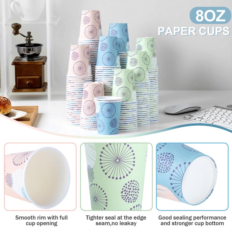 Clawsoff [300 Pack 8 OZ Paper Cups, Disposable Coffee Cups 8 oz Colourful Hot/Cold Beverage Drinking Cups for Office Party Home Picnic - Image 3