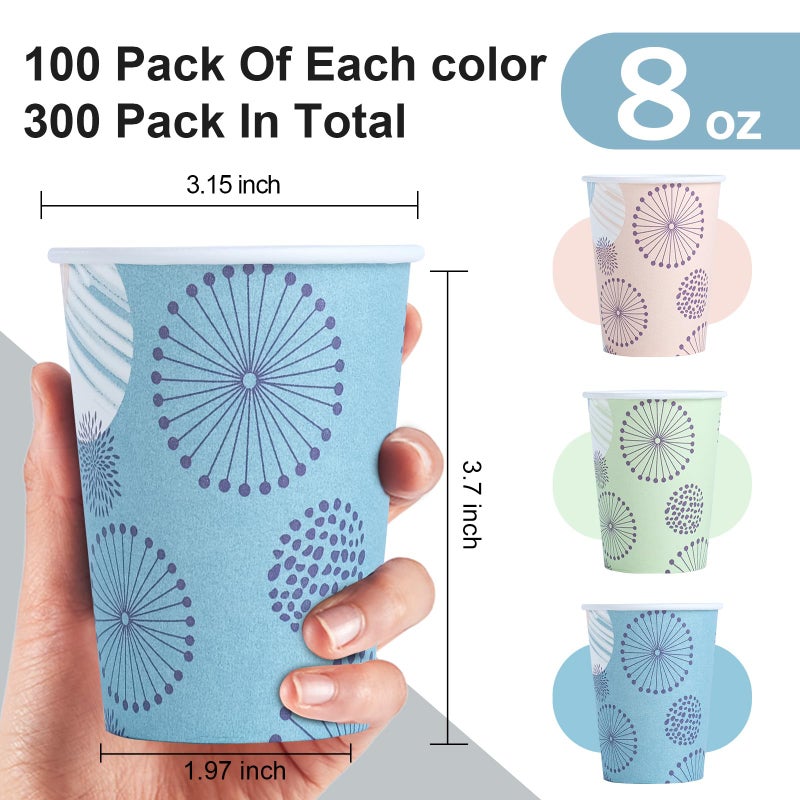 Clawsoff [300 Pack 8 OZ Paper Cups, Disposable Coffee Cups 8 oz Colourful Hot/Cold Beverage Drinking Cups for Office Party Home Picnic - Image 2