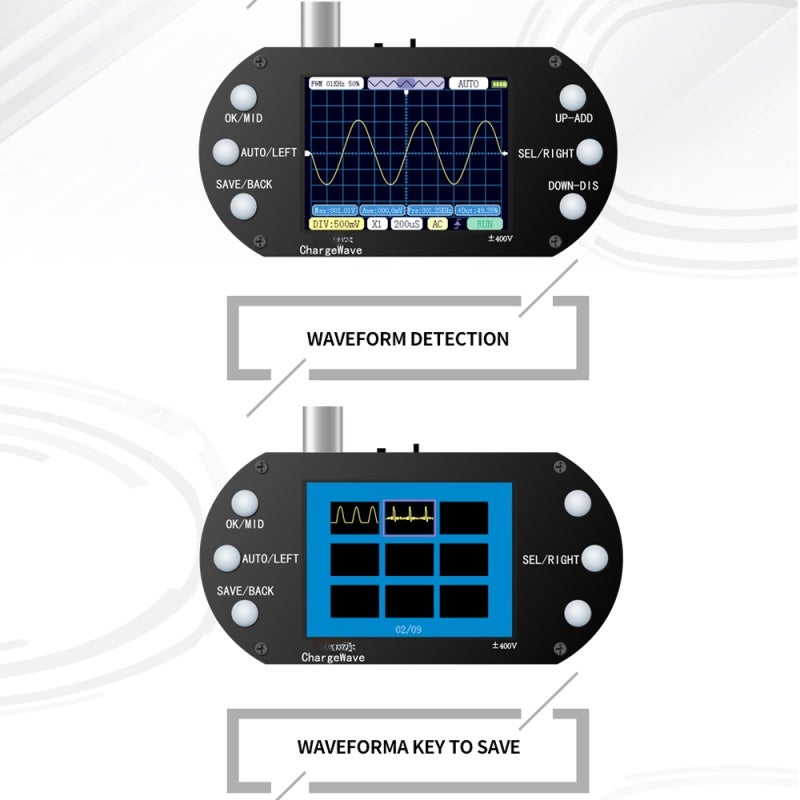 مقياس التذبذب المحمول: شاشة TFT بقياس 2.4 بوصة ودقة 320*240 - معدل عينات 2.5 ميجاهيرطى ونطاق قياس ±400 فولت - مقياس تذبذب لاختبار الإشارات الإلكترونية للمحترفين والهواة - Image 5