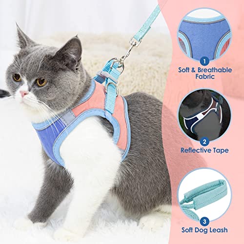 Qpets® Cat Vest Harness with 1.5m Leash Adjustable Size Pet Vest Harness Breathable Suede Fabric with Safety Reflective Strip Cat Harness for Small Cat Dog (M, Blue) - Image 5