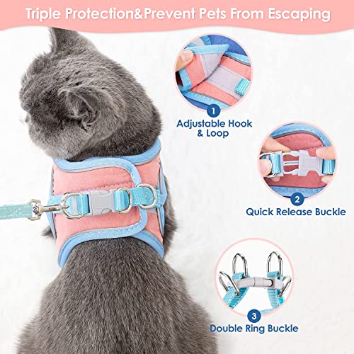 Qpets® Cat Vest Harness with 1.5m Leash Adjustable Size Pet Vest Harness Breathable Suede Fabric with Safety Reflective Strip Cat Harness for Small Cat Dog (M, Blue) - Image 3