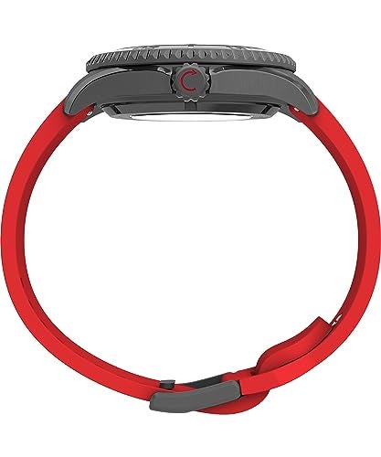 TIMEX ساعة Timex للرجال مقاومة للماء بعمق 44 مم بحزام أحمر وقرص أسود وعلبة بلون بندقي - Image 3
