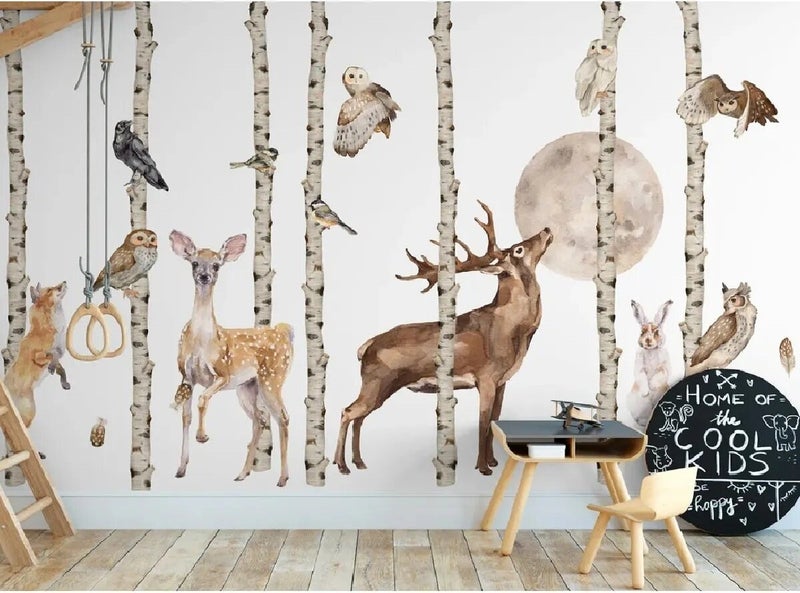 Kt Grup Kt Group Special Design Autumn Trees Magnificent Animals and Moon 3xl Premium Large Size Wall Sticker Set - Image 1