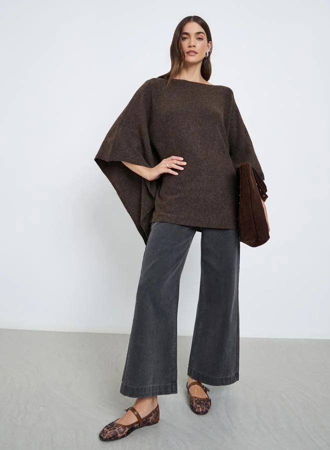 Styli Styli Brown Oversized Knit Cape Sweater