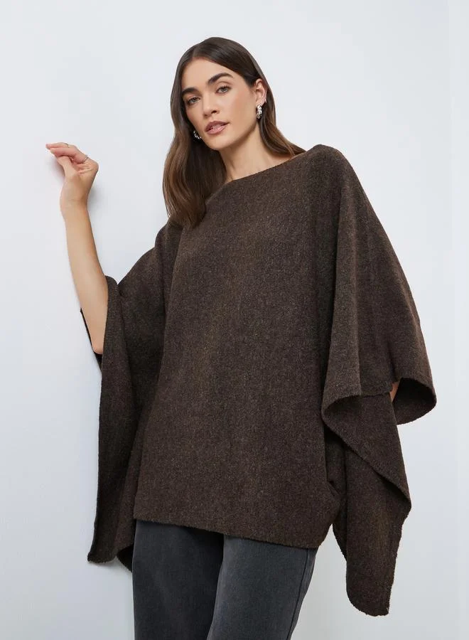 Styli Styli Brown Oversized Knit Cape Sweater