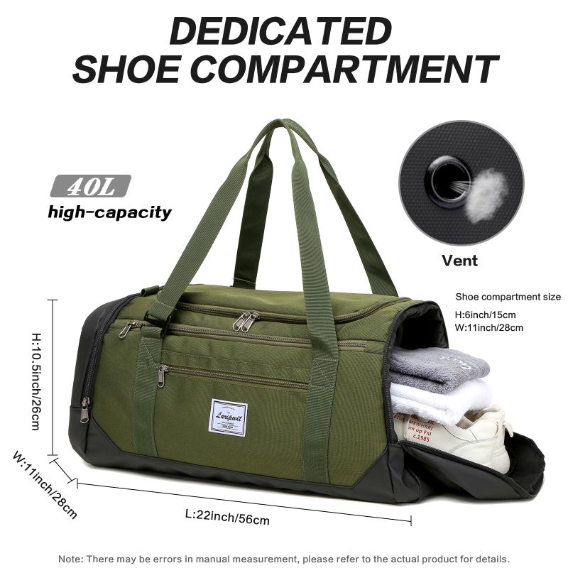Laripwit Travel Duffle Bag for men 40L Medium Sports Gym Bag with Wet Pocket & Shoes Compartment Weekender Overnight Backpack for Traveling Duffel Bag Backpack for Women, Green - Image 5