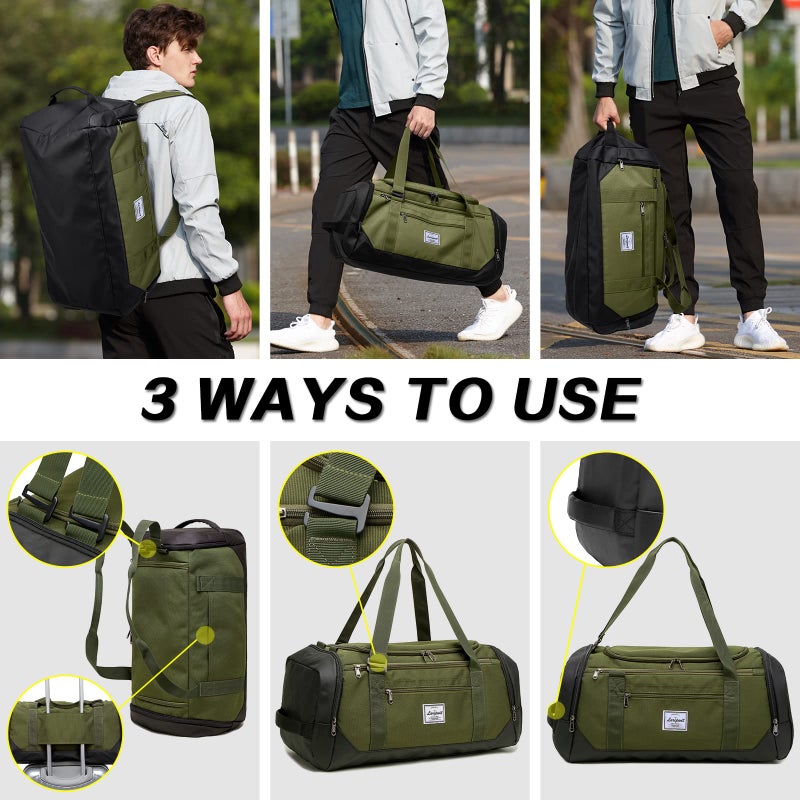 Laripwit Travel Duffle Bag for men 40L Medium Sports Gym Bag with Wet Pocket & Shoes Compartment Weekender Overnight Backpack for Traveling Duffel Bag Backpack for Women, Green - Image 3