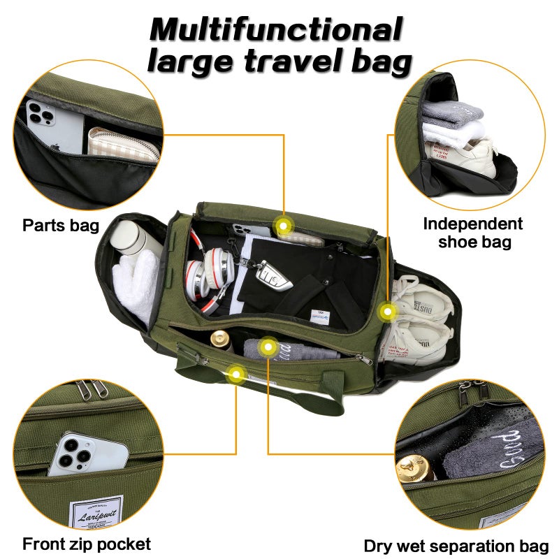Laripwit Travel Duffle Bag for men 40L Medium Sports Gym Bag with Wet Pocket & Shoes Compartment Weekender Overnight Backpack for Traveling Duffel Bag Backpack for Women, Green - Image 4