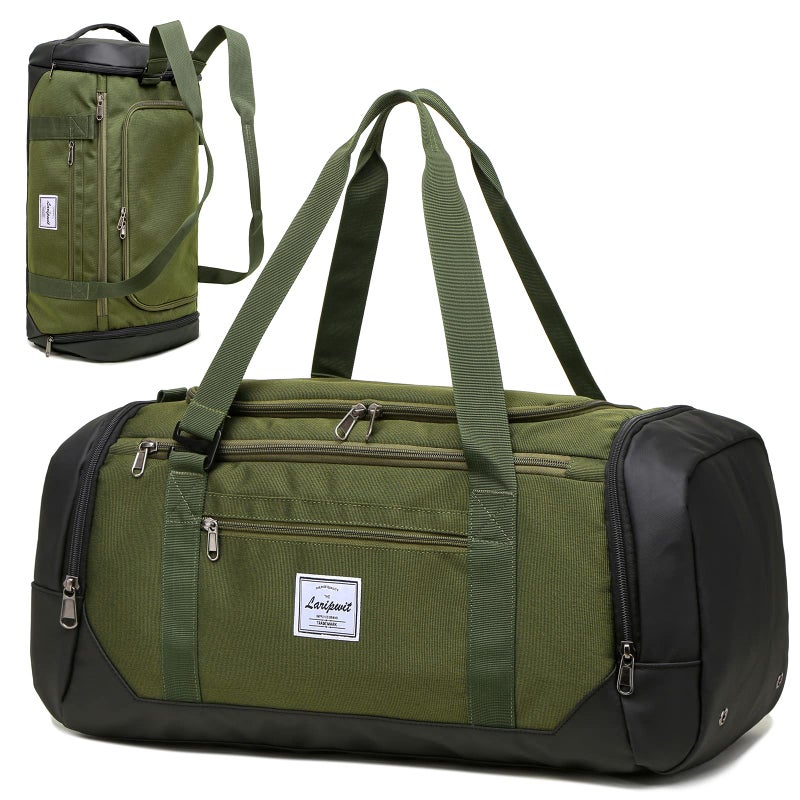 Laripwit Travel Duffle Bag for men 40L Medium Sports Gym Bag with Wet Pocket & Shoes Compartment Weekender Overnight Backpack for Traveling Duffel Bag Backpack for Women, Green - Image 1