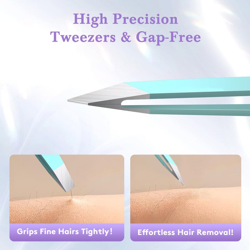 bedace Tweezers for Women Facial Hair,Stocking Stuffers 4 Pack Tweezers for Eyebrows,Tweezer Set for Ingrown Hair, Plucking Daily Beauty Tool with Leather Travel Case for Gifts - Image 3