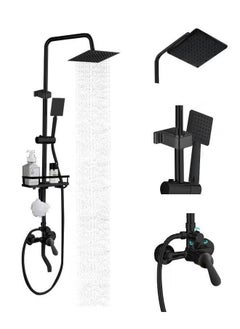 XiuWoo Wall Mount Outdoor Shower Kit,Outdoor Shower Fixtures Faucet System with Handheld Spray,Double Handle  Center Exposed Shower,with Square Shower Head,Matte Black  - Image 1