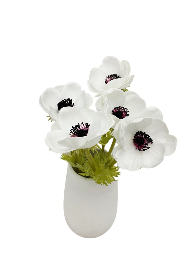 LebriTamFa 5Pcs Artifical Real Touch PU Anemone Flower Bouquet Room Home Decor (White) - Image 4