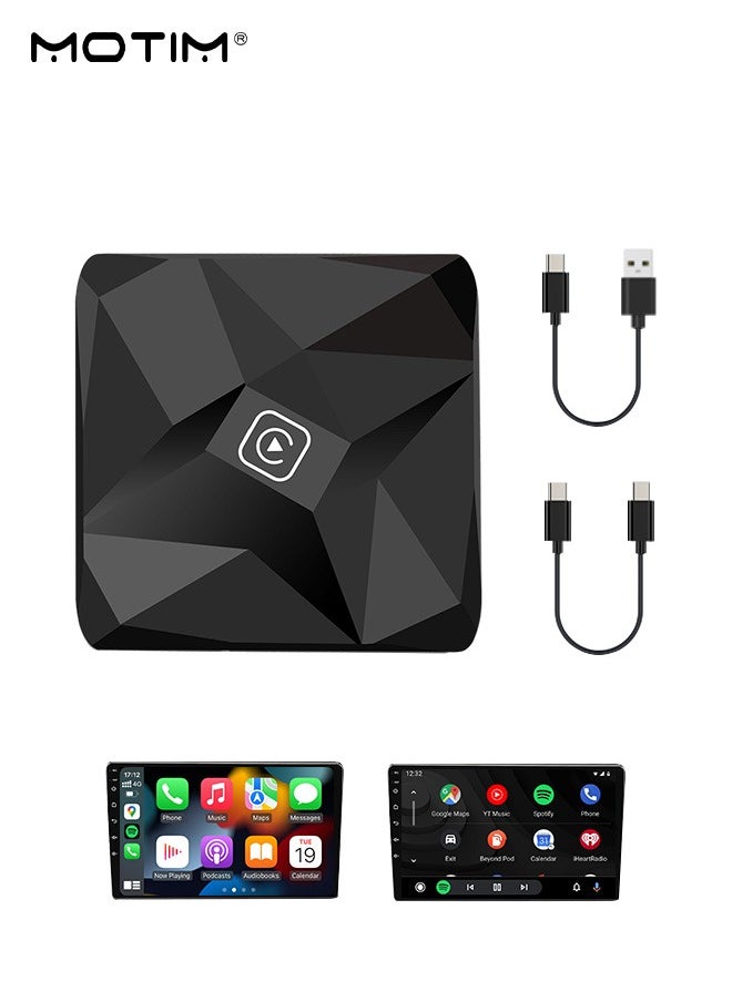 موتيم 2 في 1 سلكي إلى لاسلكي CarPlay 2 في 1، محول لاسلكي أندرويد أوتو لاسلكي، تحويل سلكية Carplay وأندريود أوتو إلى اتصال لاسلكي، صندوق صغير ذكي عالمي للتوصيل والتشغيل، اتصال سريع بالواي فاي  - Image 1