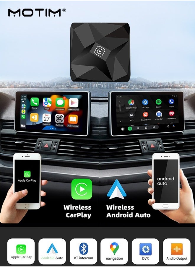 موتيم 2 في 1 سلكي إلى لاسلكي CarPlay 2 في 1، محول لاسلكي أندرويد أوتو لاسلكي، تحويل سلكية Carplay وأندريود أوتو إلى اتصال لاسلكي، صندوق صغير ذكي عالمي للتوصيل والتشغيل، اتصال سريع بالواي فاي  - Image 2