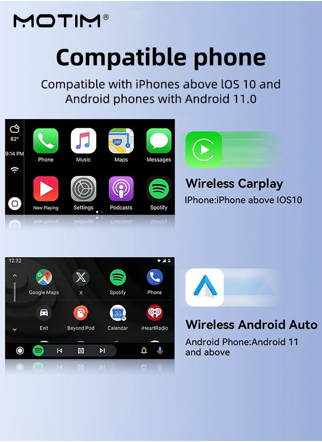 موتيم 2 في 1 سلكي إلى لاسلكي CarPlay 2 في 1، محول لاسلكي أندرويد أوتو لاسلكي، تحويل سلكية Carplay وأندريود أوتو إلى اتصال لاسلكي، صندوق صغير ذكي عالمي للتوصيل والتشغيل، اتصال سريع بالواي فاي  - Image 4