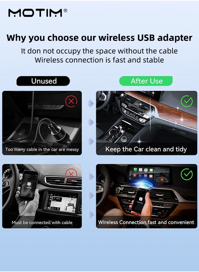 موتيم 2 في 1 سلكي إلى لاسلكي CarPlay 2 في 1، محول لاسلكي أندرويد أوتو لاسلكي، تحويل سلكية Carplay وأندريود أوتو إلى اتصال لاسلكي، صندوق صغير ذكي عالمي للتوصيل والتشغيل، اتصال سريع بالواي فاي  - Image 5